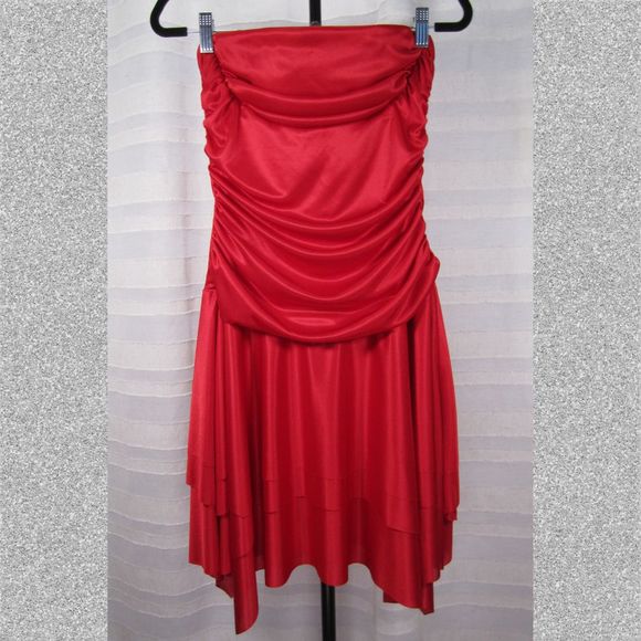 Near Vintage Blondie Nites Red Satin Strapless Cocktail Dress - 9 - Picture 1 of 7